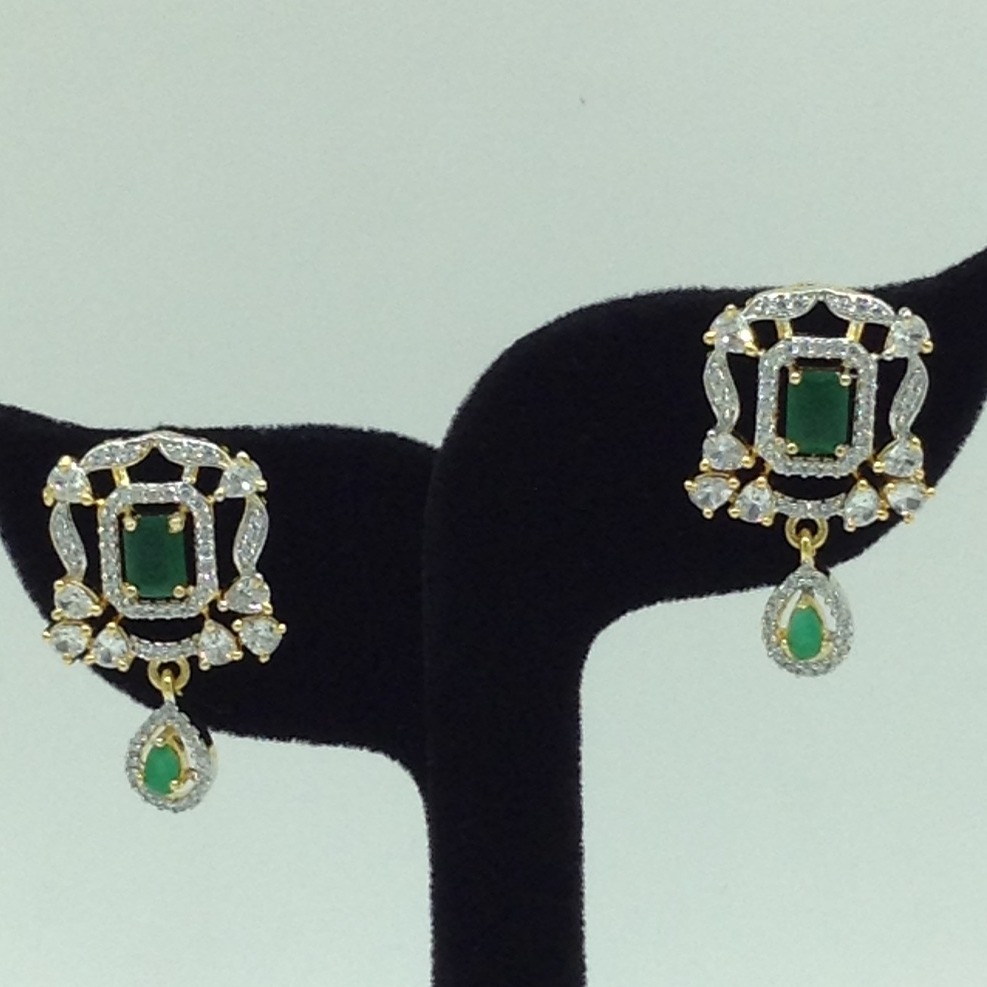 White,Green CZ Broach Set With 4 Line Mala JPS0870