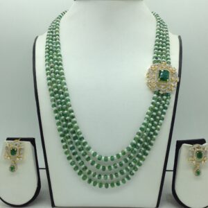 White,Green CZ Broach Set With 4 Line Mala JPS0870