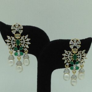 White,Green CZ Pendent Set With 4 Line Mala JPS0869