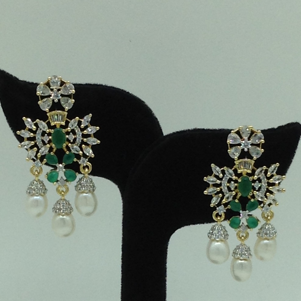 White,Green CZ Pendent Set With 4 Line Mala JPS0869