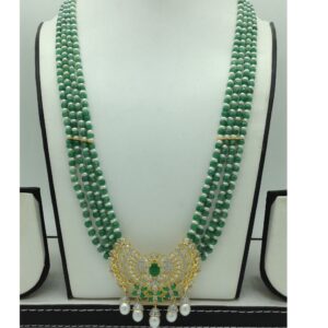White,Green CZ Pendent Set With 4 Line Mala JPS0869