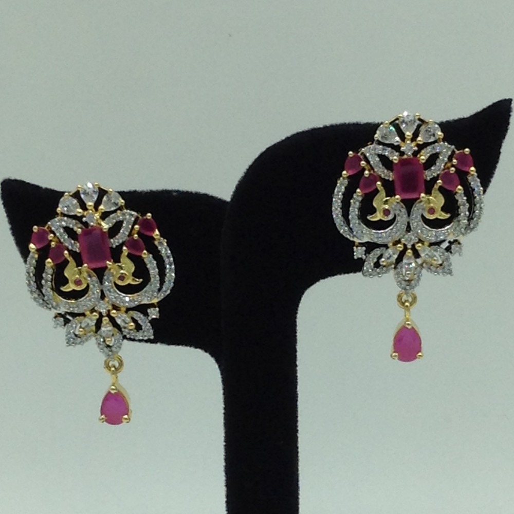 White,Red CZ Pendent Set With 4 Line Mala JPS0868