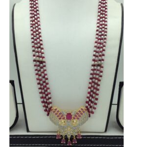 White,Red CZ Pendent Set With 4 Line Mala JPS0868