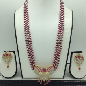 White,Red CZ Pendent Set With 4 Line Mala JPS0868