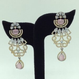 White,Pink CZ Pendent Set With 3 Line Mala JPS0867