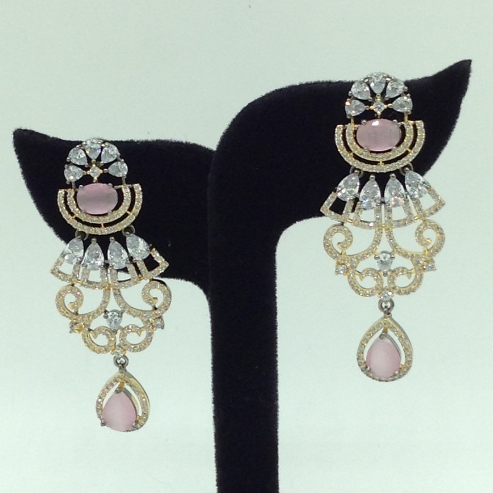 White,Pink CZ Pendent Set With 3 Line Mala JPS0867