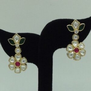 Navratan Kundan Broach Set With 3 Line White Pearls Mala JPS0866