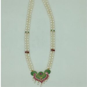 Red,Green CZ Pendent Set With 2 Line White Pearls Mala JPS0865