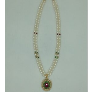 Tricolour Cz Pendent Set With 2 Line White Pearls Mala JPS0862