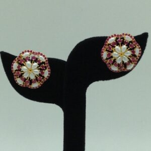 Red Cz Pendent Set With 2 Line White Pearls Mala JPS0861
