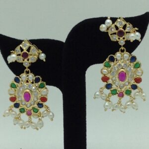 White Cz Navratan Pendent Set With 2 Line Pearls Mala JPS0857