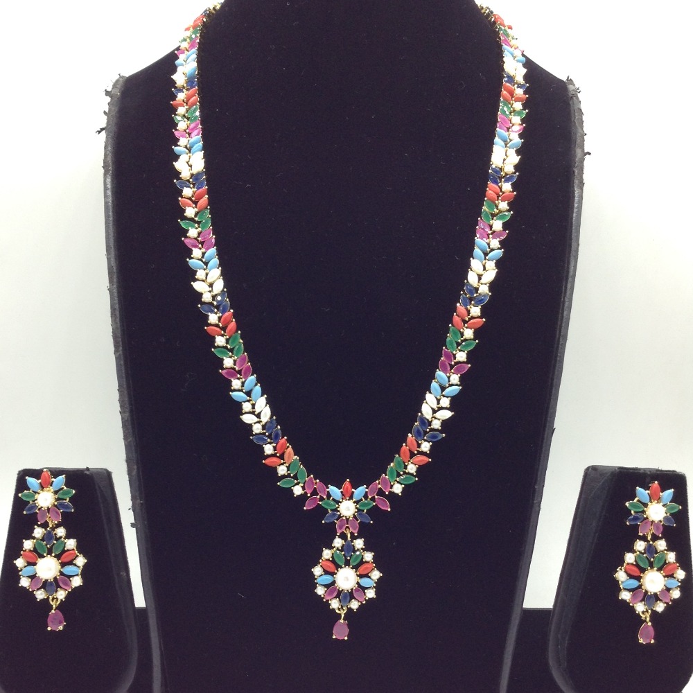 Navratan Stones Long Necklace Set JNC0227