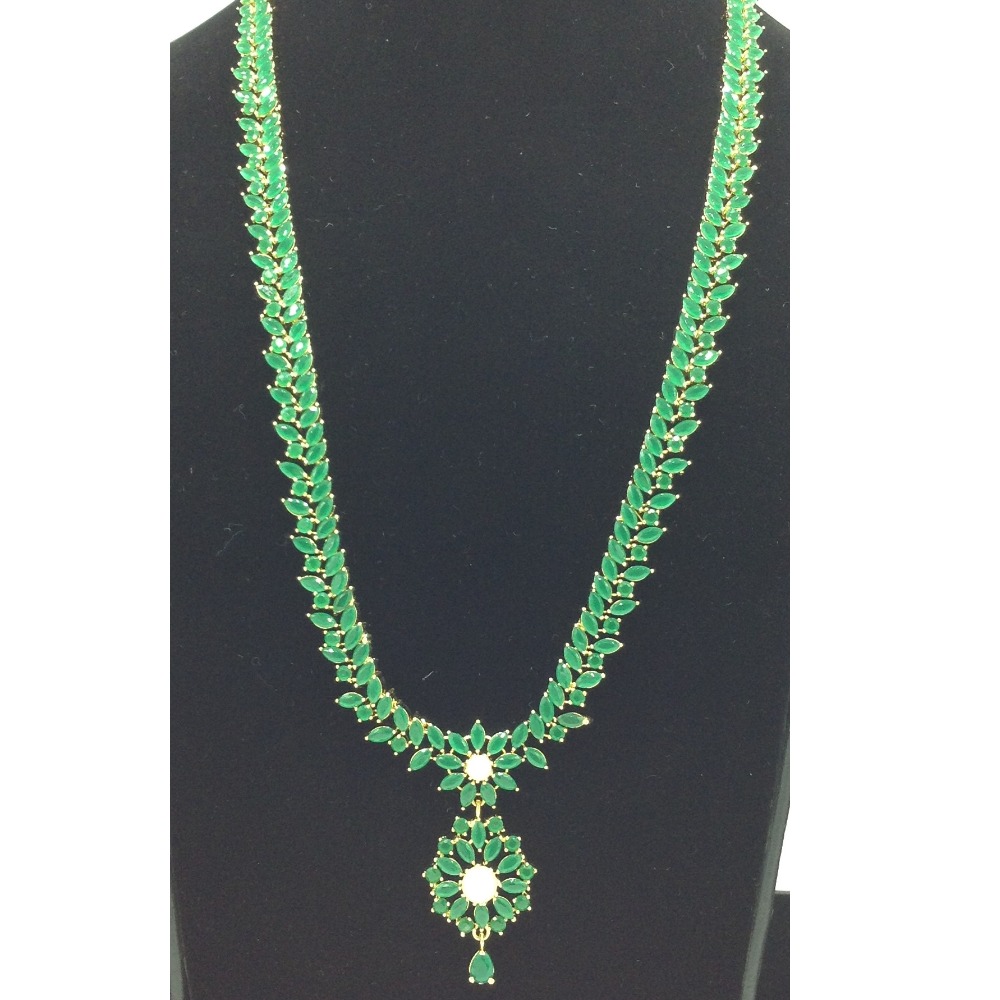 Green CZ Long Necklace Set JNC0225 - Image 2