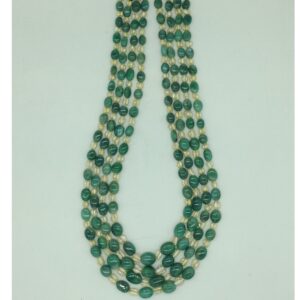 Cream Kudkal Pearls with Green Beeds 4 Layers Mala JPM0532