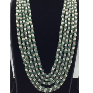 White Seed Pearls with Green Beeds 5 Layers Mala JPM0531