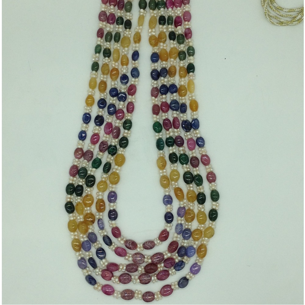 White Seed Pearls with Multicolour Beeds 5 Layers Mala JPM0530