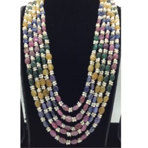 White Seed Pearls with Multicolour Beeds 5 Layers Mala JPM0530