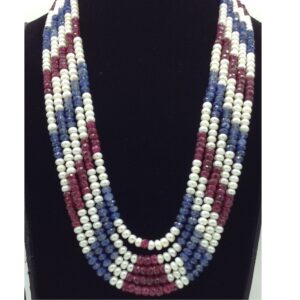 White Flat Pearls with Red,Blue Beeds 5 Layers Mala JPM0529