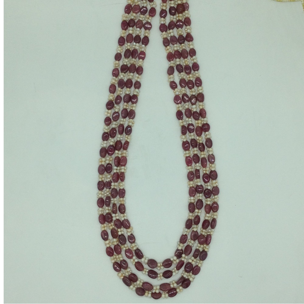 Cream Seed Pearls with Red Beeds 4 Layers Mala JPM0526