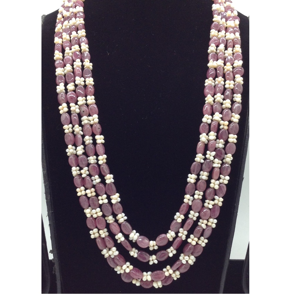 Cream Seed Pearls with Red Beeds 4 Layers Mala JPM0526