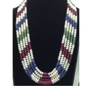 White Flat Pearls with Multicolour Beeds 5 Layers Mala JPM0524