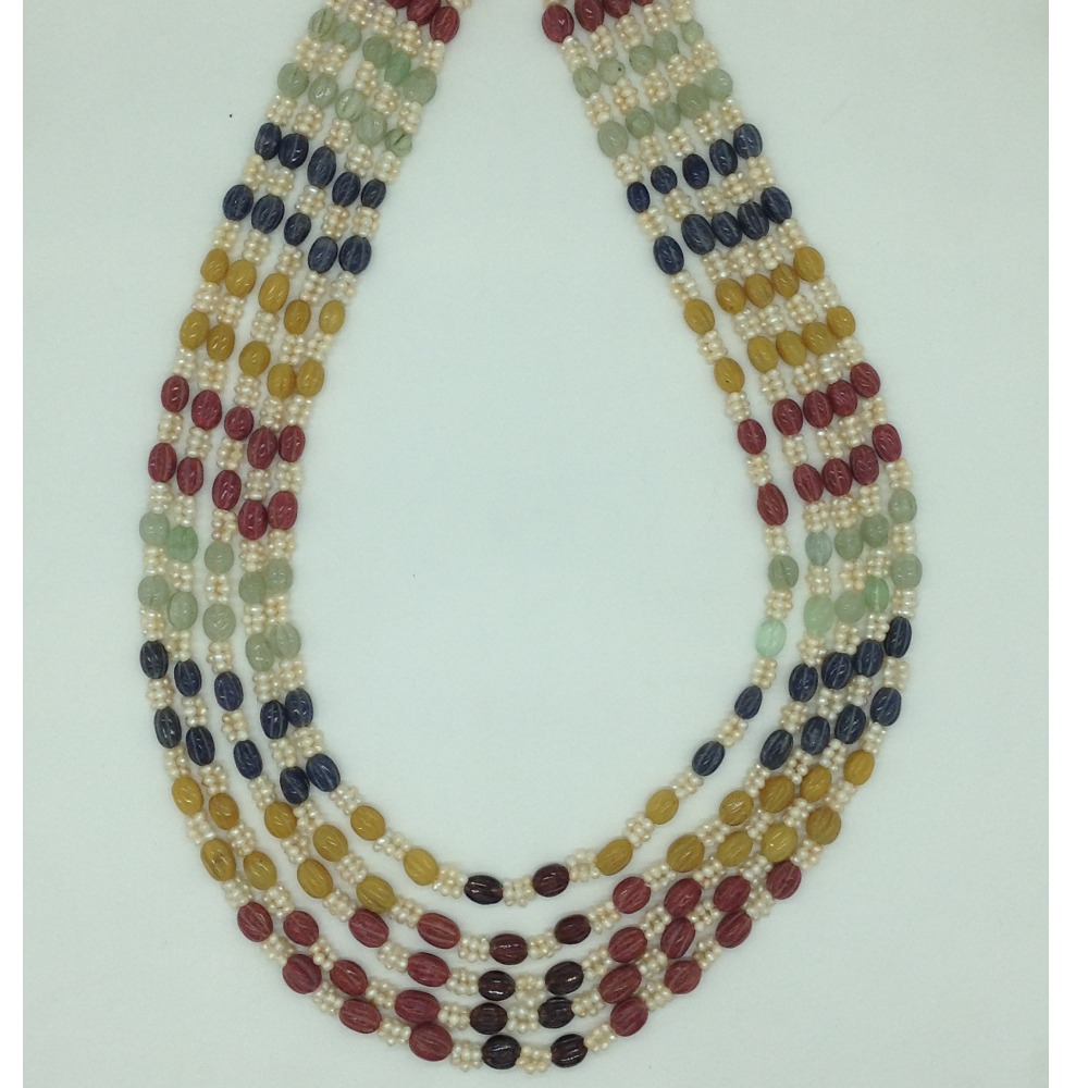 White Seed Pearls with Multicolour Beeds 5 Layers Mala JPM0520