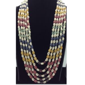 White Seed Pearls with Multicolour Beeds 5 Layers Mala JPM0520