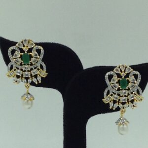 White,Green CZ Ranihaar Set With 4 Line White Pearls Mala JPS0856