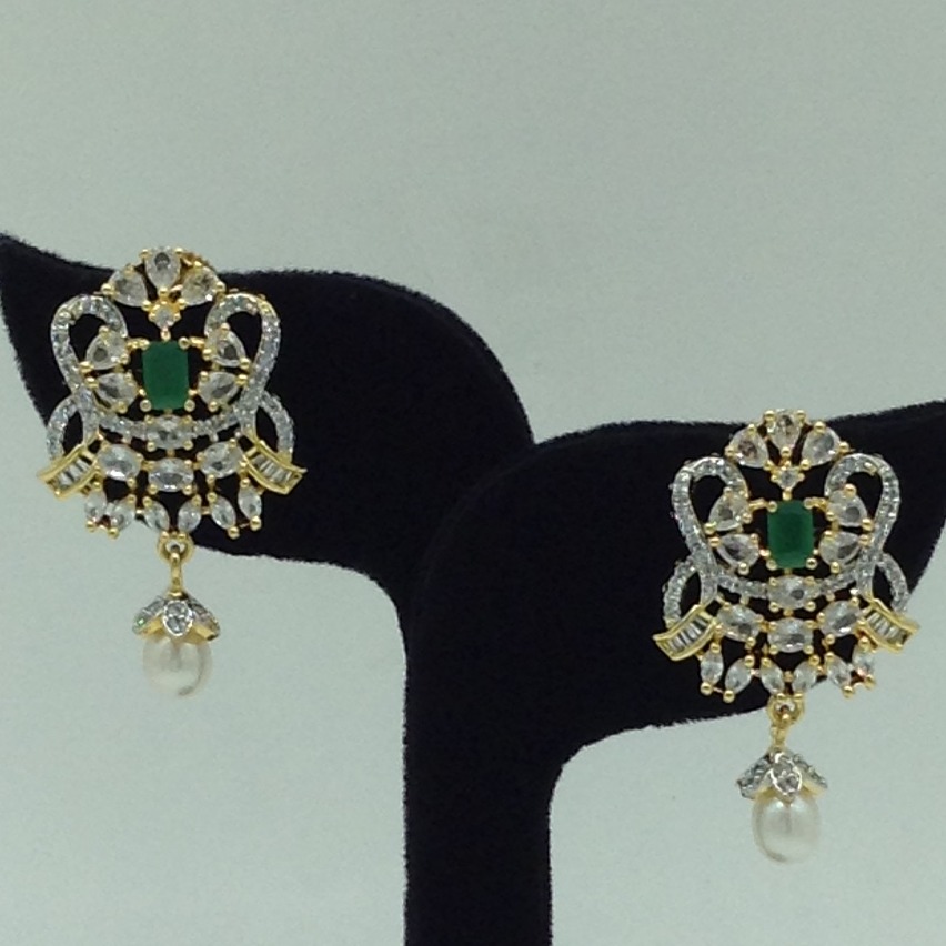 White,Green CZ Ranihaar Set With 4 Line White Pearls Mala JPS0856
