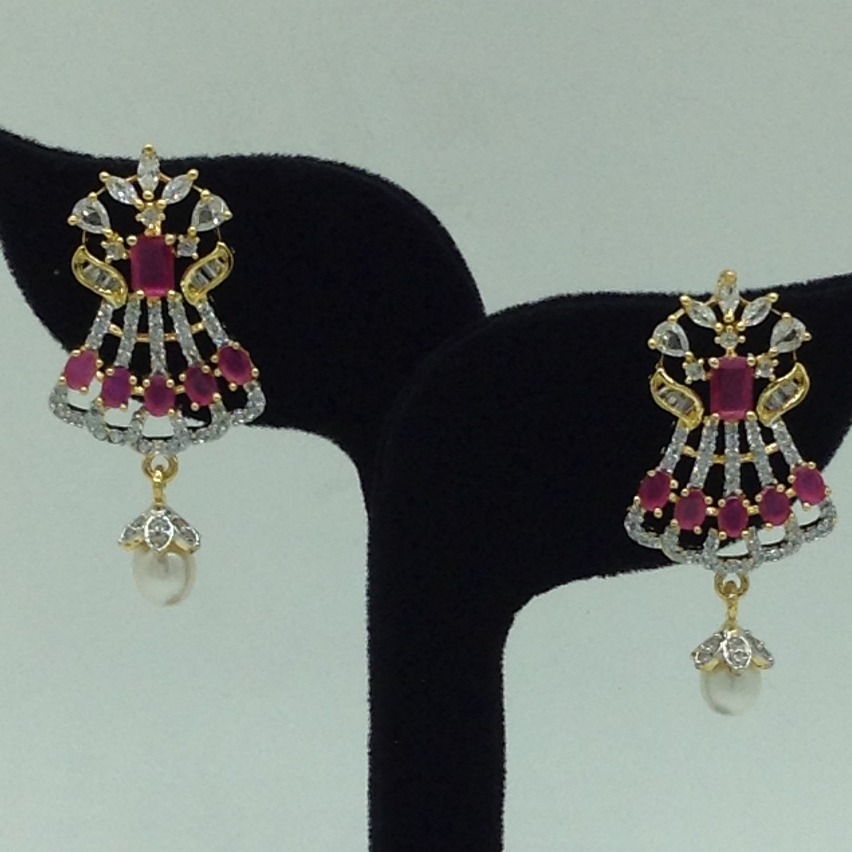 White,Red CZ Ranihaar Set With 5 Line White Pearls Mala JPS0855