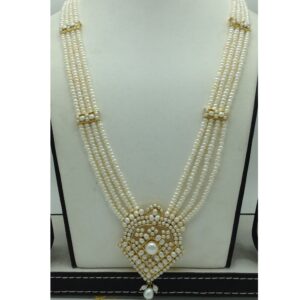 White Pearls Ranihaar Set With 4 Line White Pearls Mala JPS0854