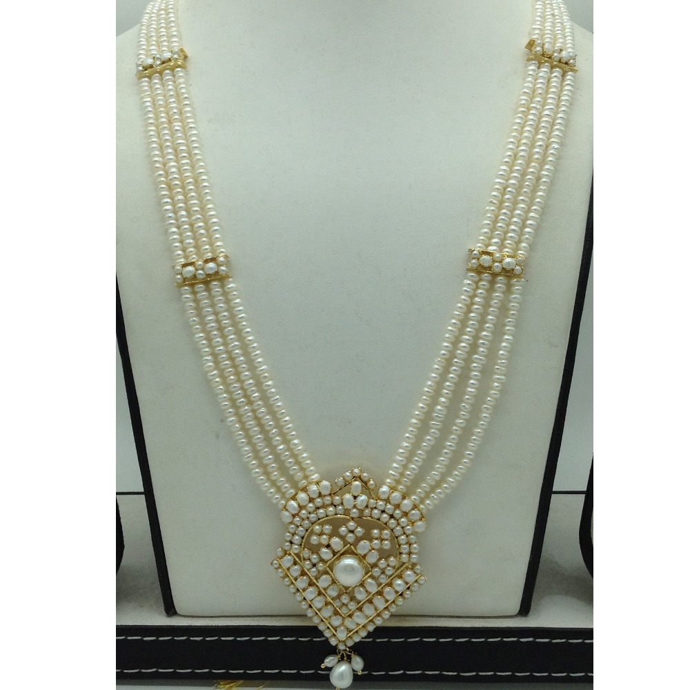 White Pearls Ranihaar Set With 4 Line White Pearls Mala JPS0854