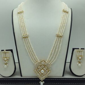 White Pearls Ranihaar Set With 4 Line White Pearls Mala JPS0854