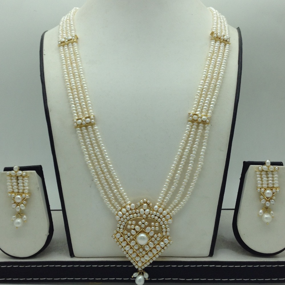 White Pearls Ranihaar Set With 4 Line White Pearls Mala JPS0854