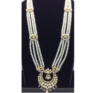White Pearls Ranihaar Set With 4 Line White Pearls Mala JPS0853