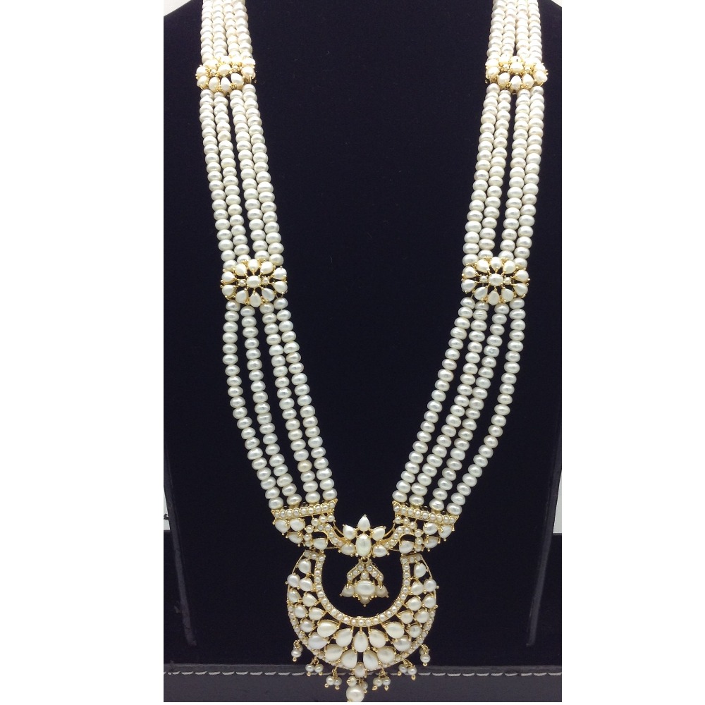 White Pearls Ranihaar Set With 4 Line White Pearls Mala JPS0853