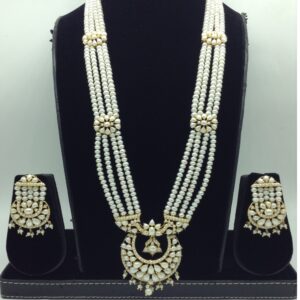 White Pearls Ranihaar Set With 4 Line White Pearls Mala JPS0853