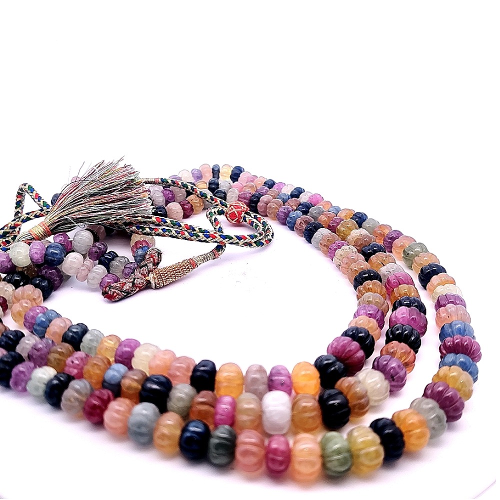 Natural Multicolour Sapphires Kharbuja Beeds 3 Layers JSS0219