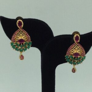 Red,Green Cz Pendent Set With 2 Line White Pearls Mala JPS0849