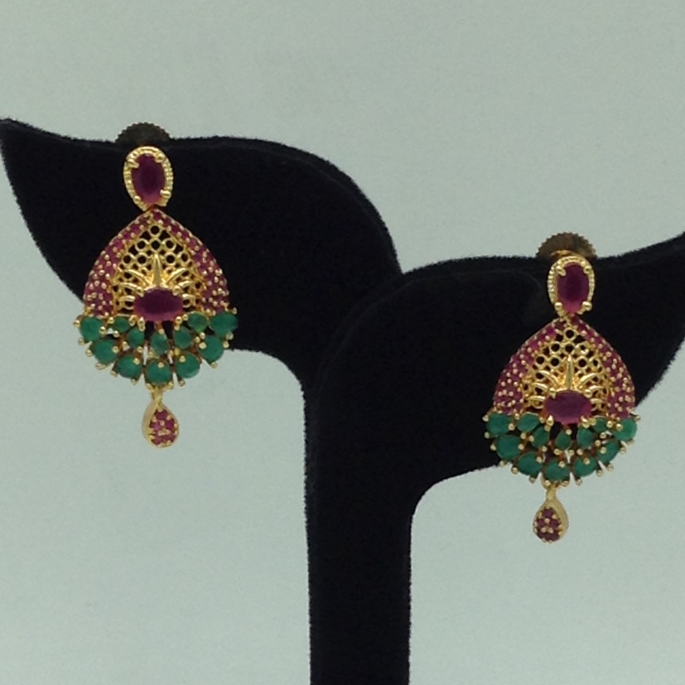 Red,Green Cz Pendent Set With 2 Line White Pearls Mala JPS0849