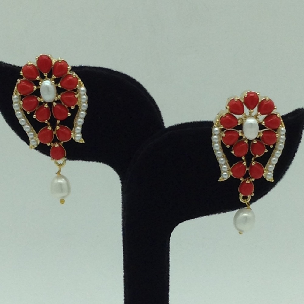 Pearl,Coral Cz Pendent Set With 2 Line White Pearls Mala JPS0848