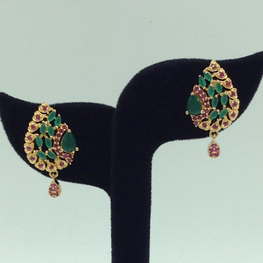Green,Red Cz Pendent Set With 2 Line White Pearls Mala JPS0846
