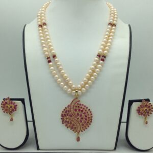 Red Cz Pendent Set With 2 Line Orange Pearls Mala JPS0844