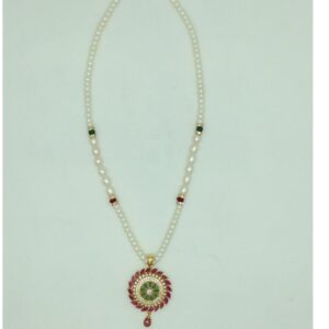 Tricolour Cz Pendent Set With 1 Line White Pearls Mala JPS0842