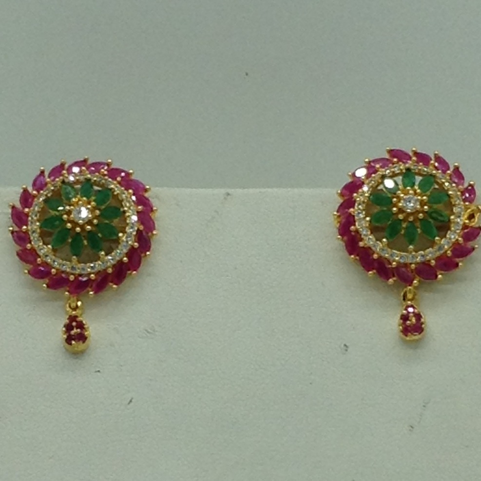 Tricolour Cz Pendent Set With 1 Line White Pearls Mala JPS0842