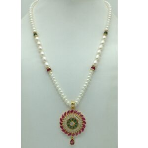 Tricolour Cz Pendent Set With 1 Line White Pearls Mala JPS0842