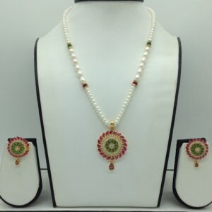 Tricolour Cz Pendent Set With 1 Line White Pearls Mala JPS0842