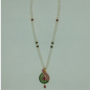 Red,Green Cz Pendent Set With 1 Line White Pearls Mala JPS0841