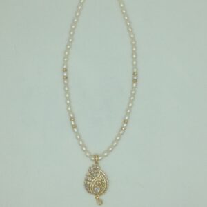 White Cz Pendent Set With 1 Line White Pearls Mala JPS0840