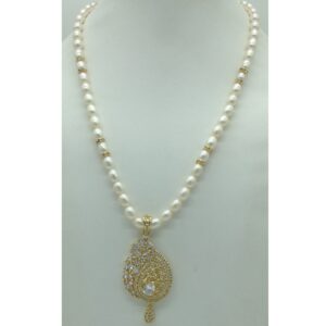 White Cz Pendent Set With 1 Line White Pearls Mala JPS0840